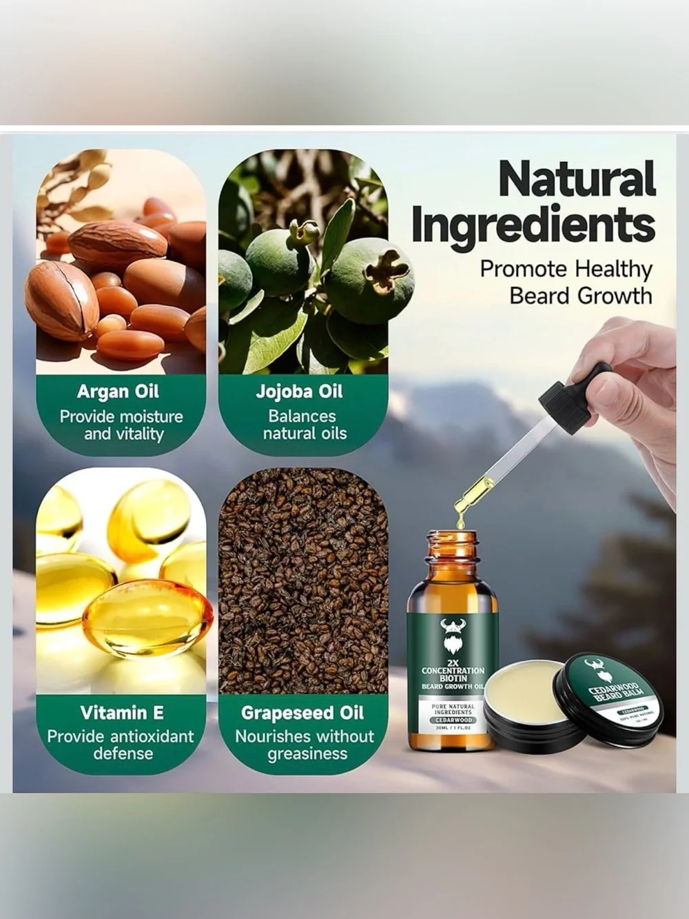 Cedarwood Beard Balm & 2X Biotin Beard Growth Oil - Natural Beard Care Set